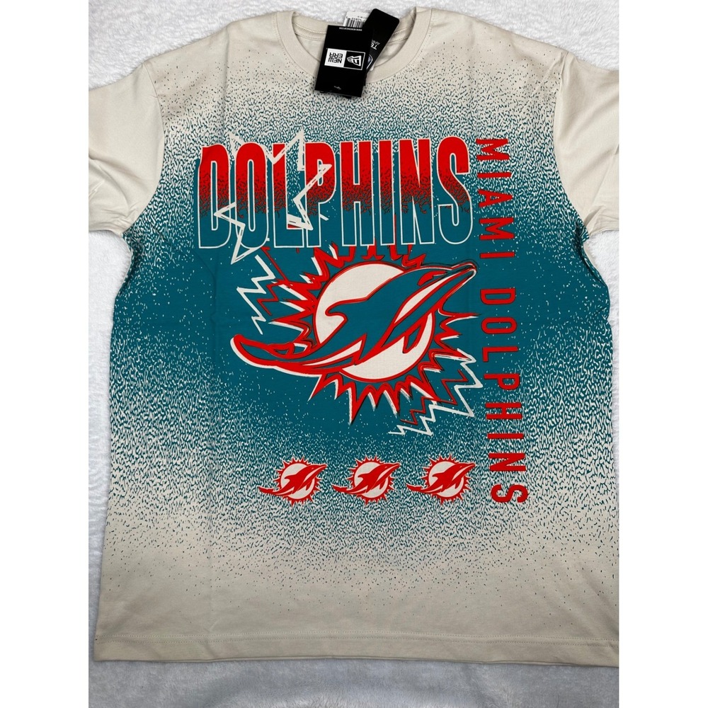 New Era Miami Dolphins NFL Graphic T-Shirt Mens Medium Teal White Cream